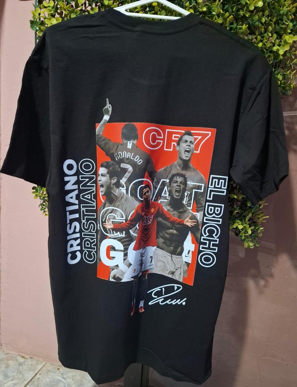 Camiseta negra personalizada con estampado DTF a todo color de Cristiano Ronaldo