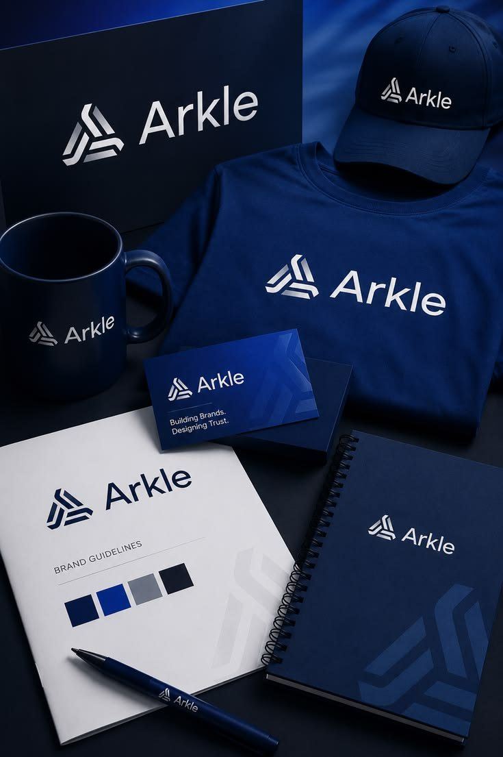 Ejemplo de una marca aplicada a taza, gorra, camiseta y libreta corporativa